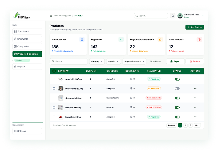 Products list screen